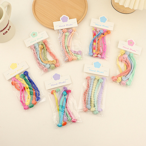 5 pack~Korean candy-colored hair ties for children with double-knotted headbands, baby ponytails that won’t hurt hair, rubber band hair accessories