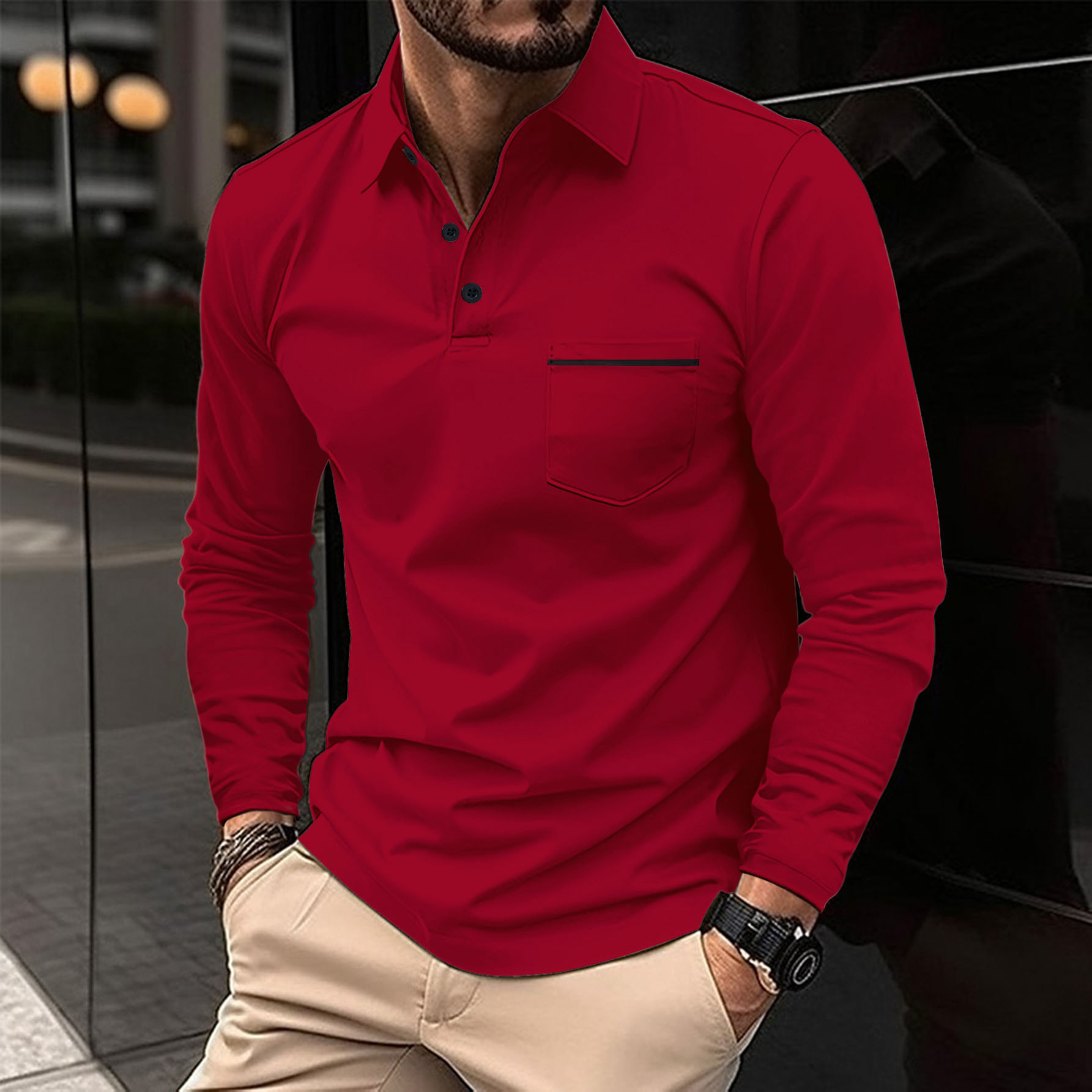 2024 Spring Long Sleeve V-neck Button Pocket Men's Casual Top_voghion.com