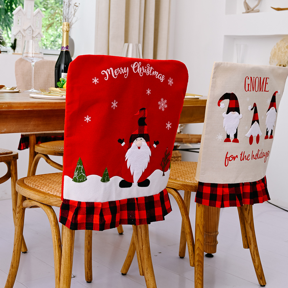 Christmas Decorative Supplies Plaid Chair Back Cover Burlap Face Elk Chair Cover for the Elderly_voghion.com