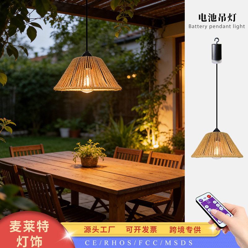 Cross-border e-commerce battery-powered rattan chandelier with remote control timing indoor and outdoor ceiling lamp Bohemian chandelier Cross-border e-commerce battery-powered rattan chandelier with remote control timing indoor and outdoor ceiling lamp Bohemian chandelier