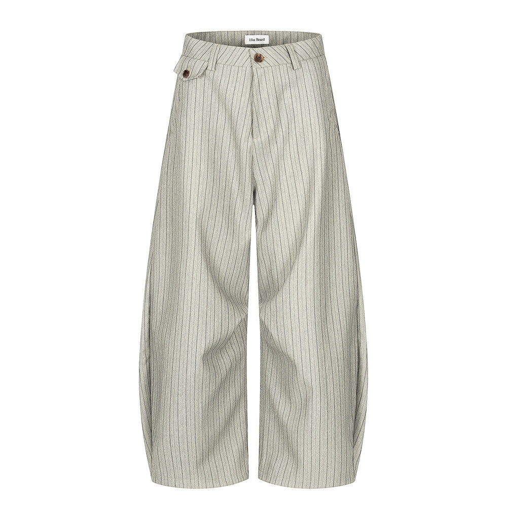 American Retro Lazy Relaxed Striped Scimitar Pants Men's Cleanfit Drape Pleated Loose Wide-Leg Trousers