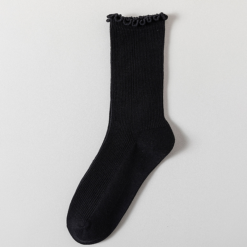 Neue Herbst- und Wintersocken mit Holzohrrand für Damen, Socken mit Holzohrrand in der Mitte, alle passen zu einfarbigen Einschlusssocken, hohe Schlauchsocken für Damen_voghion.com