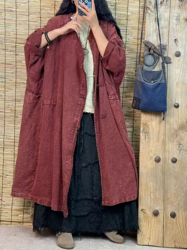 2025秋季新款宽松大码休闲亚麻长款开衫时尚文艺复古盘扣百搭女装|undefined