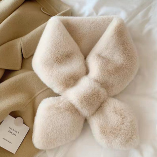 Korean Style Cross Plush Scarf for Women, Autumn and Winter Faux Rabbit Fur Scarf, Fur Collar, Fake Collar, Student Warm Scarf, Wholesale from Manufacturer