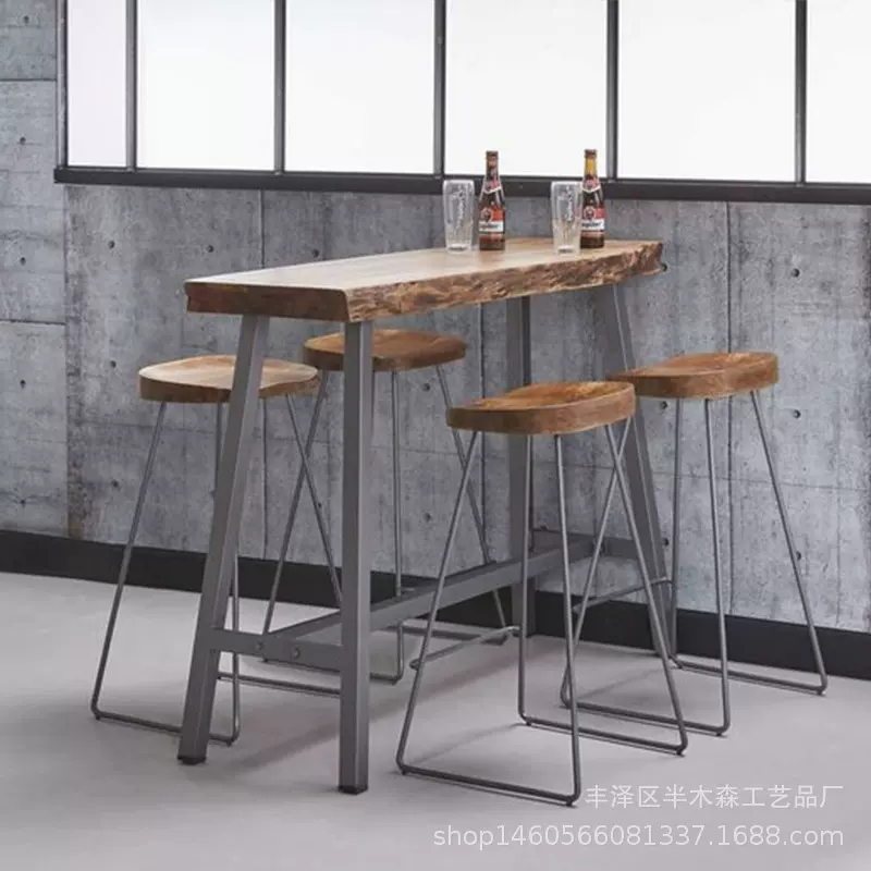 美式实木咖啡店酒吧做旧吧台桌餐厅吧台桌子复古工业风吧台桌椅