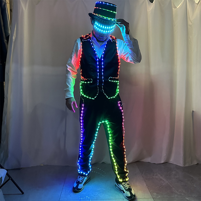 LED iluminado pantalones recto bar fiesta escenario pantalones APP control remoto LED espectáculo ropa de iluminación