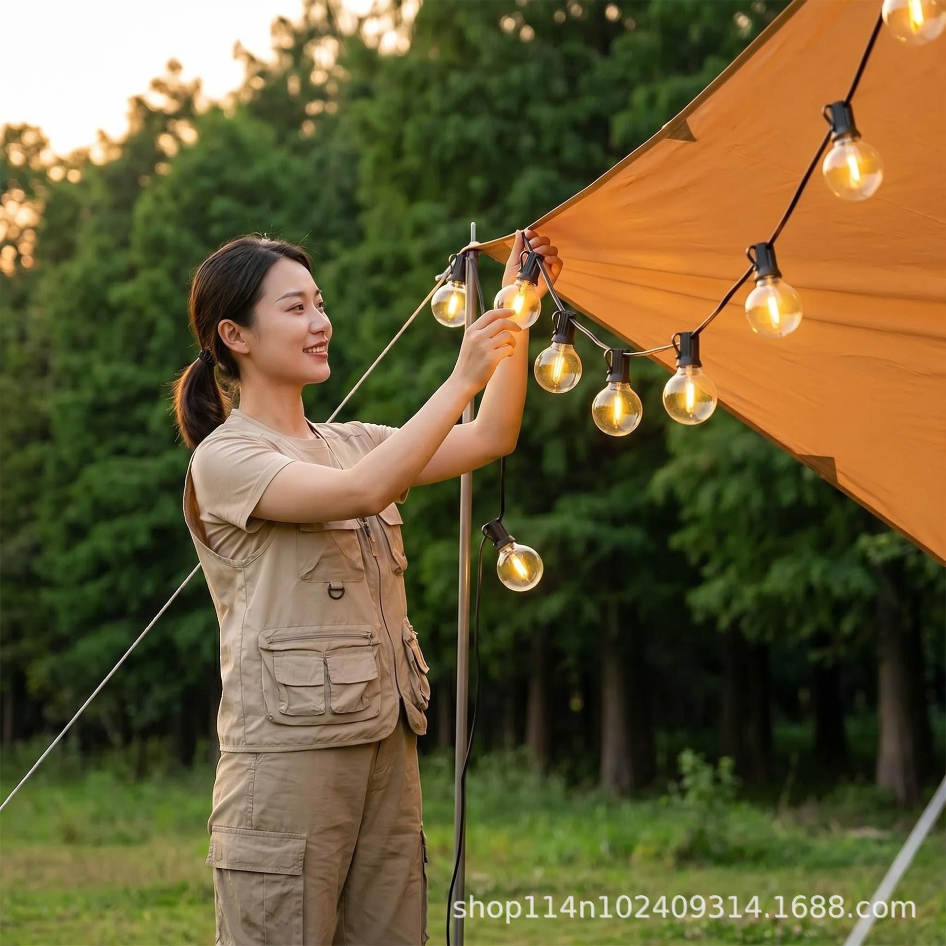 Cadena de Luces LED Solares G40 Impermeable IP55 para Patio, Navidad y Camping