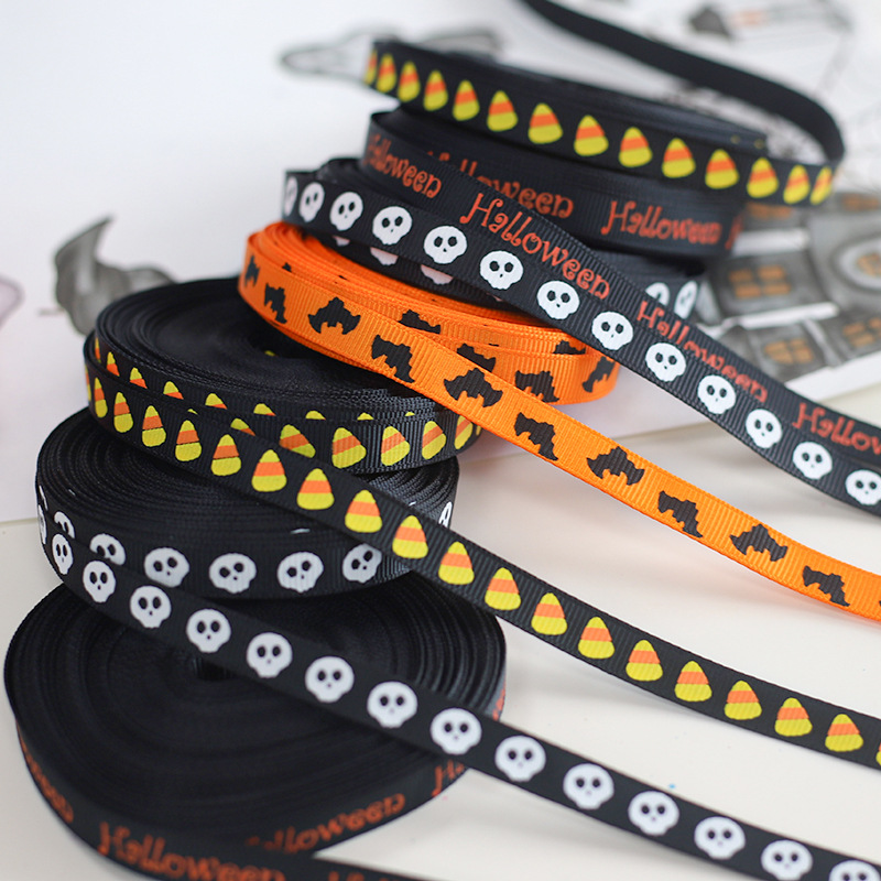 万圣节丝带蝙蝠骷髅鲜花包花丝带礼物礼品鲜花礼盒抱桶绑带扎带
