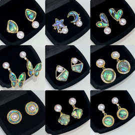 抖音爆款天然淡水鲍鱼贝饰品高级感简约气质耳环百搭女S925银针