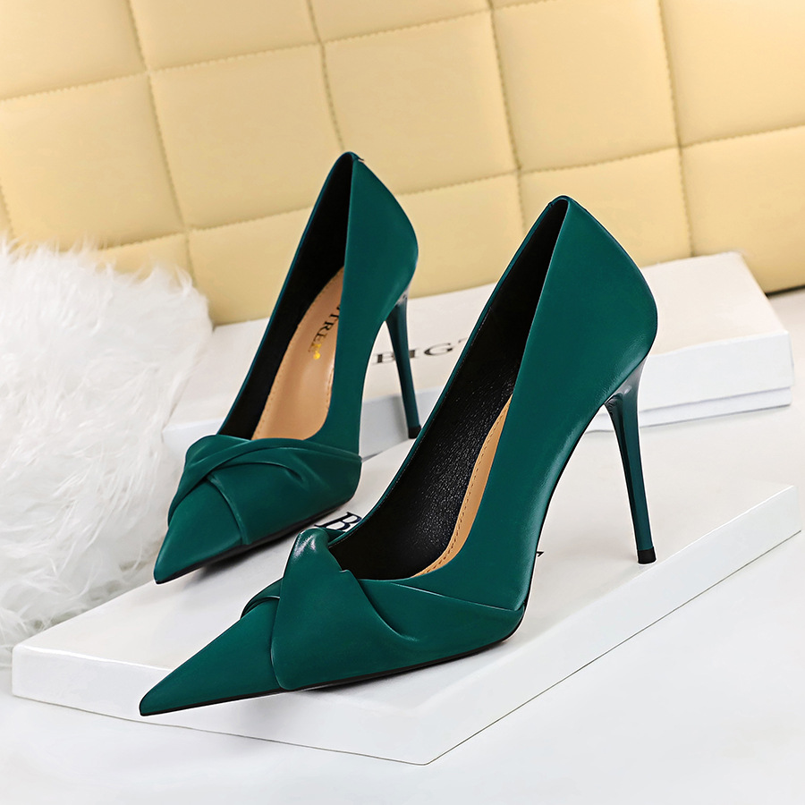 Big Tree Korean Elegant Banquet High-heeled Shoes Thin High-heeled Slim Slim Shallow Mouth Pointed Bow Women's Single Shoes