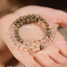 新中式复古檀木双圈盘玩手串仿白水晶男女款复古文玩手链饰品礼物