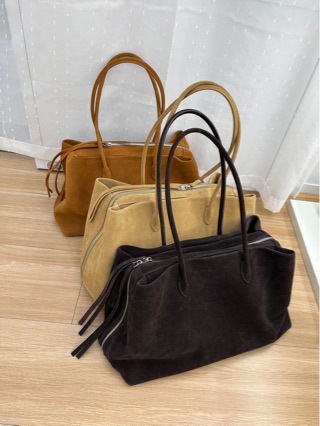 2025 Autumn/Winter Large Capacity Tote Bag Suede Genuine Leather Women's Bag Minimalist Shoulder Underarm Bag Cowhide Handbag - Thumbnail 2