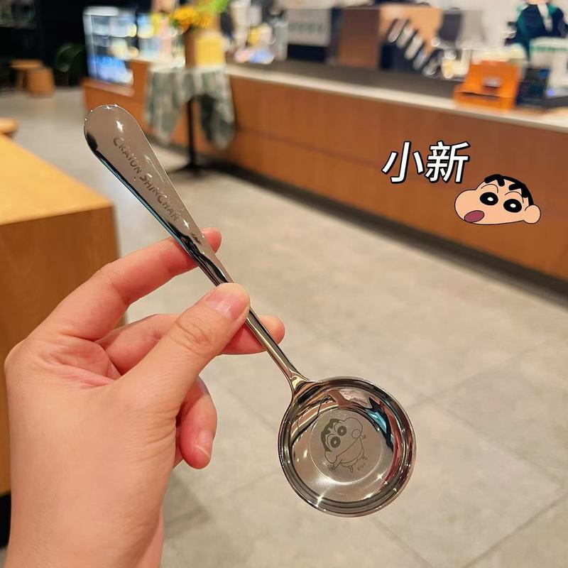 韩式304圆勺三丽鸥不锈钢甜品调羹勺高颜值平底汤勺长柄吃饭勺子|undefined