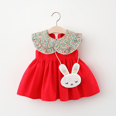 2021 Girls Summer New Dress Baby Floral Collar Sleeveless Backless Dress Infant Cotton Princess Dress
