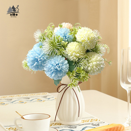 Nordic table tennis chrysanthemum Nordic ball chrysanthemum spring color thorn ball dandelion fake flower living room potted flower arrangement wedding decoration cross-border