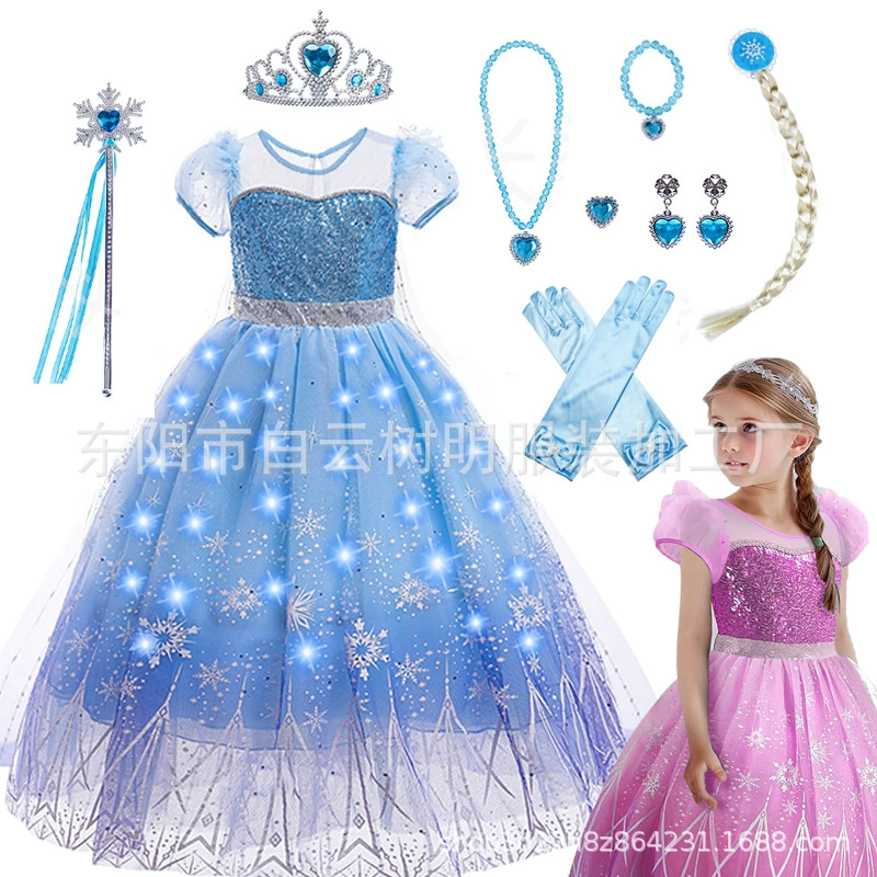 Замороженное платье принцессы Айши для детей день рождения платье иностранное платье для девочек Айши платье светящаяся сетка юбка