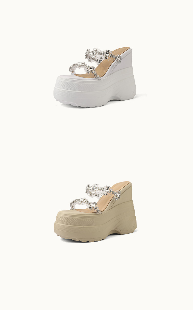 Dép sandal cao gót nữ đế xuồng đính đá 14cm — Màu trắng, Màu mơ chi tiết 9