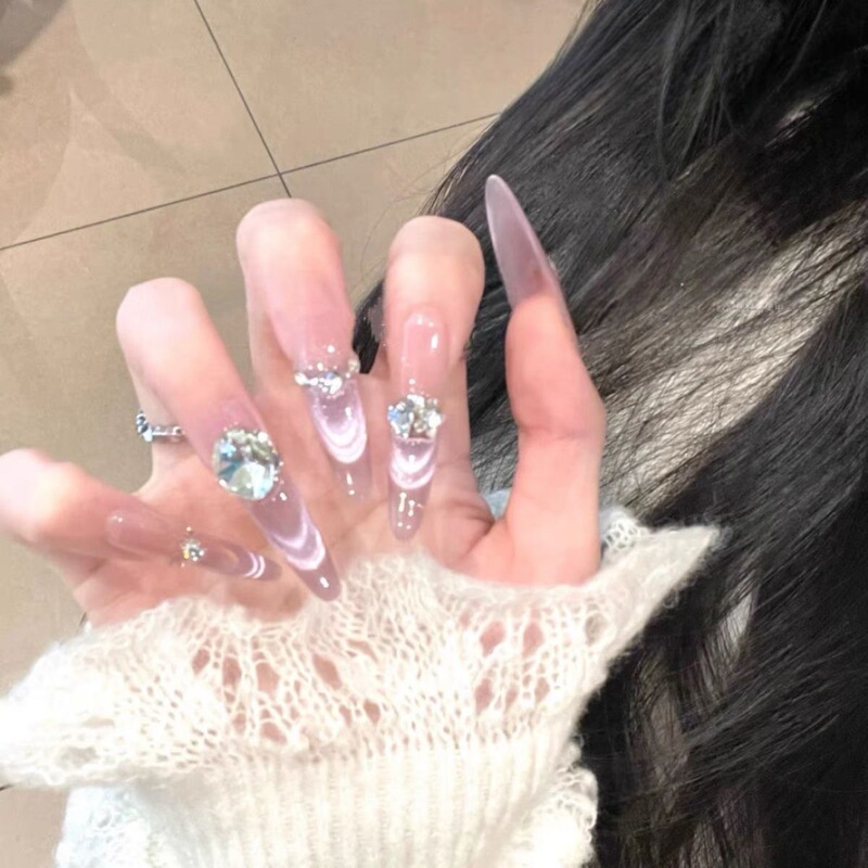 【Weaving Star Nude Purple】Pure Handmade Nail Art Wearable Nails Pure Desire Style Ice Transparent Nude French Cat Eye Elegant Whitening
