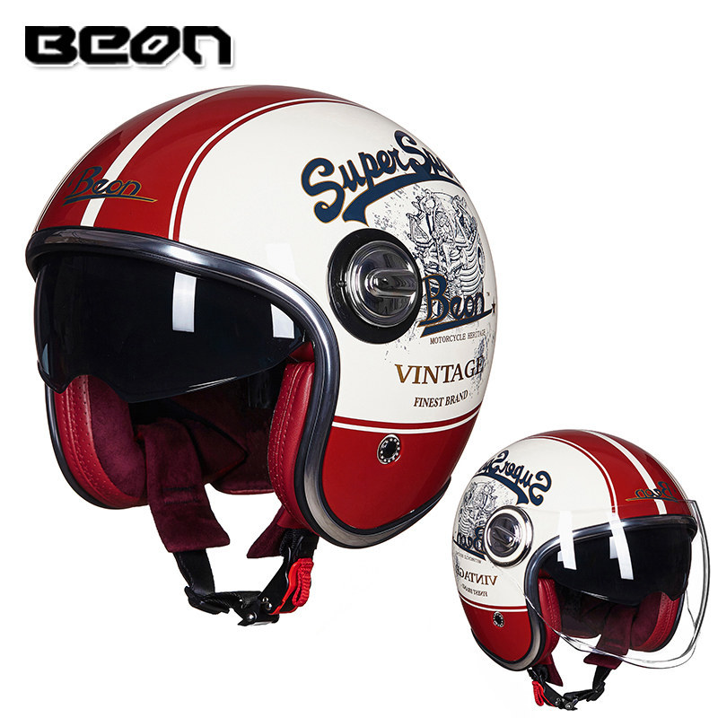 BEON casco vintage de los hombres y las mujeres de cuatro estaciones de la motocicleta Harley medio casco lente doble coche eléctrico casco verano protección solar