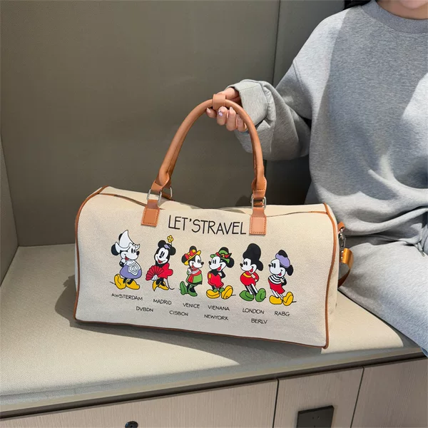 New Canvas Travel Bag Portable Storage Bag Korean Version Cartoon Short-Distance Travel Bag Women's Large-Capacity Sports Fitness Bag