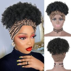 アフリカの女性向けクロスボーダーウィッグ、ファッショナブルな黒の小さなカーリーショートヘアターバン、ハンドラップされた小さなカーリーウィッグメーカー