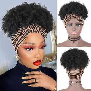 Cross-Border Wig African Women's Fashionable Black Small Curly Short Curly Hair Turban Headgear Hand-Wrapped Small Curly Wig Manufacturer