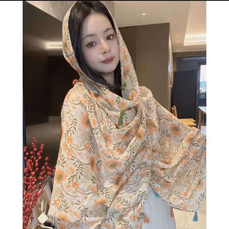 エスニックスタイル [Tyrande] サマーショール レトロバックル 日焼け止め コットンとリネンのショール カバーアップ 万能ビーチタオル|undefined