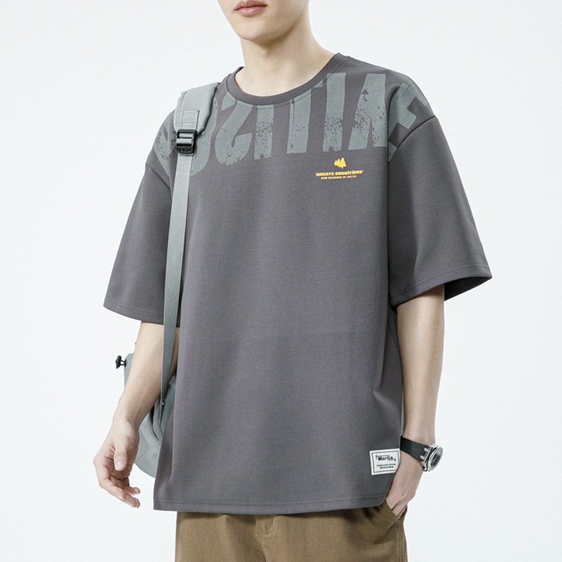 Short sleeved T-shirt for men's summer American fashion label printing trend versatile loose casual half sleeved top_voghion.com