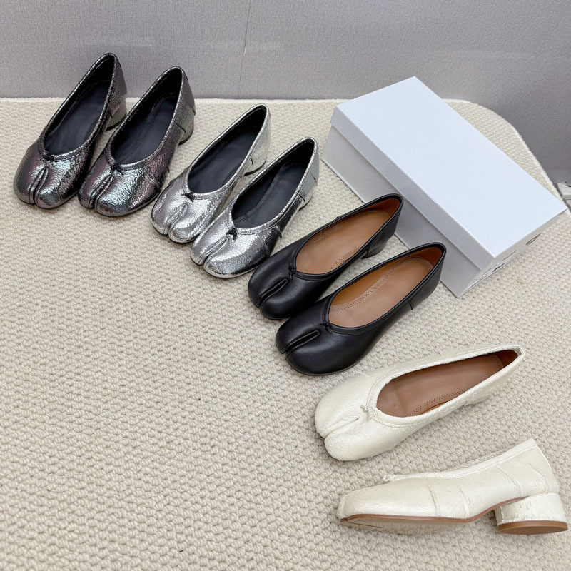 Cracked Leather Mid-Heel Split-Toe Shoes for Women, Pleated Pig's Trotters, Horseshoe Split-Toe Pig's Trotters Ballet Shallow Flats Flats Cracked Leather Mid-Heel Split-Toe Shoes for Women, Pleated Pig's Trotters, Horseshoe Split-Toe Pig's Trotters Ballet Shallow Flats Flats