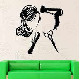 女人美女发模剪刀梳子吹风机美发店wall decor跨境亚马逊DW11612