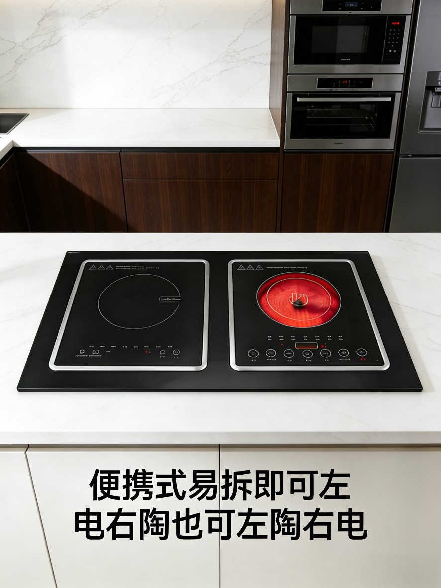Household Smart High-Power Dual-Head Electric Ceramic Stove with Timer Heating, Dual-Burner Multifunctional Induction Cooker, English Export Version, Waterproof