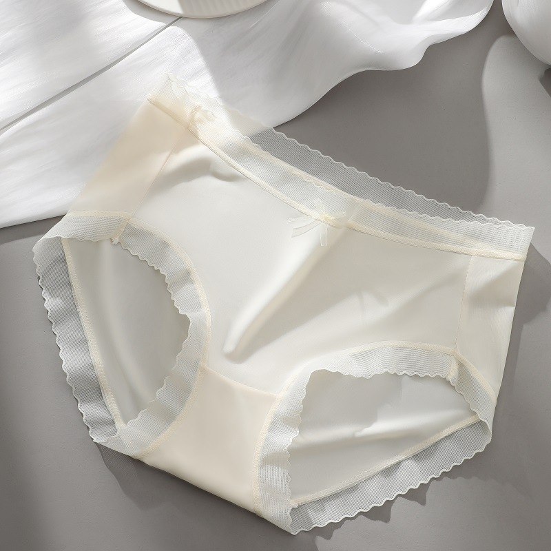 Entrepierna de algodón transpirable de verano para mujer Mediados de cintura linda chica borde de encaje triángulo pantalones cortos cabeza chica ropa interior sin costuras
