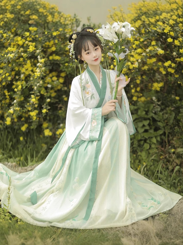 オリジナル本物の漢服女性晋古代スタイル漢服中国風刺繍クロスネック腰丈スカート毎日春、夏、秋|undefined