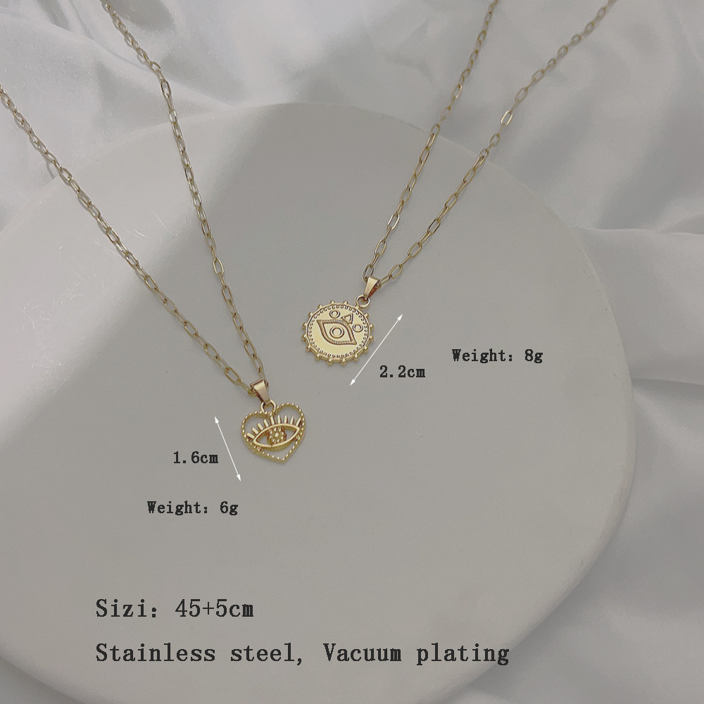 Fashion Round Devilu0027S Eye Heart Shape Stainless Steel Titanium Steel Plating Hollow Out Pendant