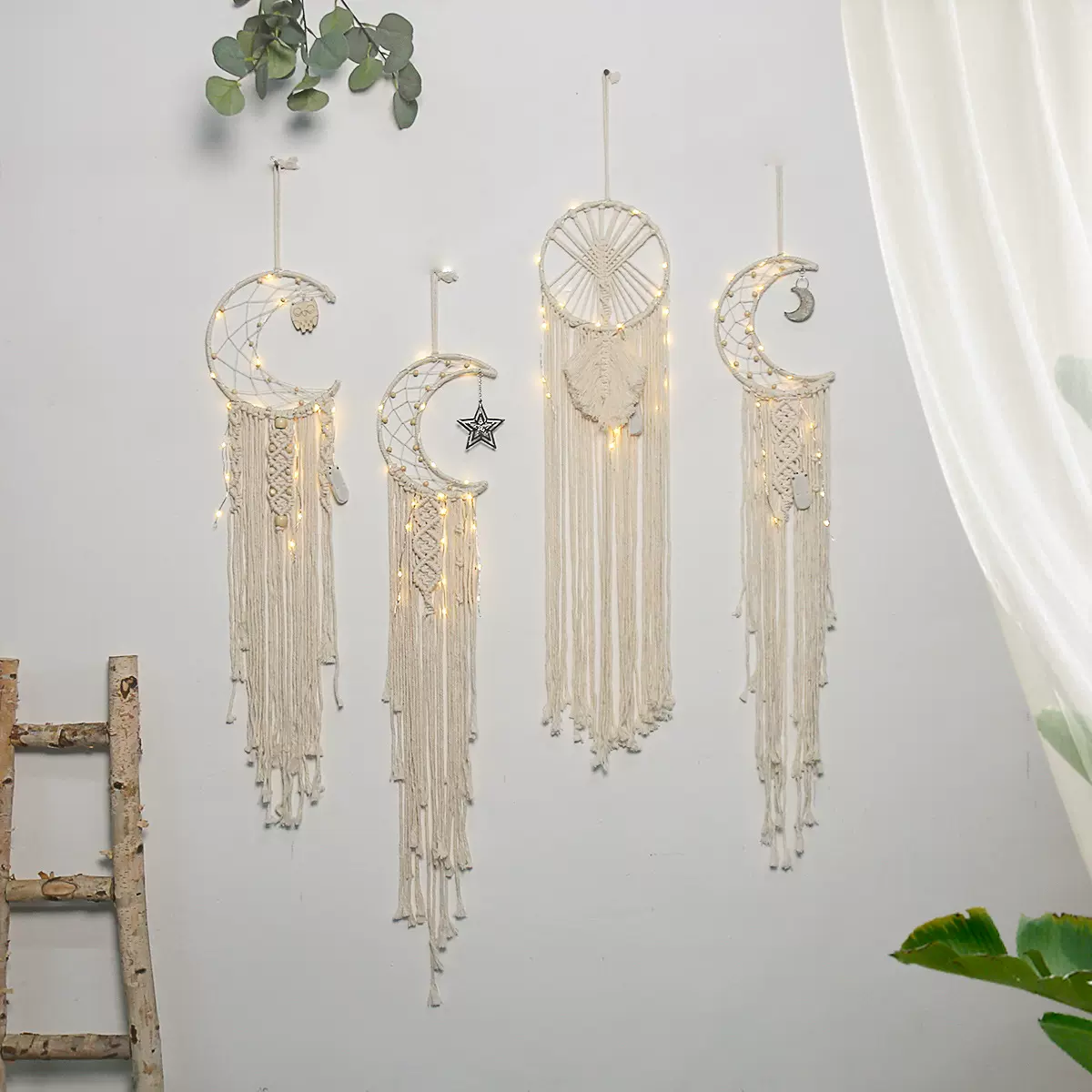 跨境波西米亚手工编织棉绳挂毯 北欧月亮流苏壁挂壁饰 家居装饰品