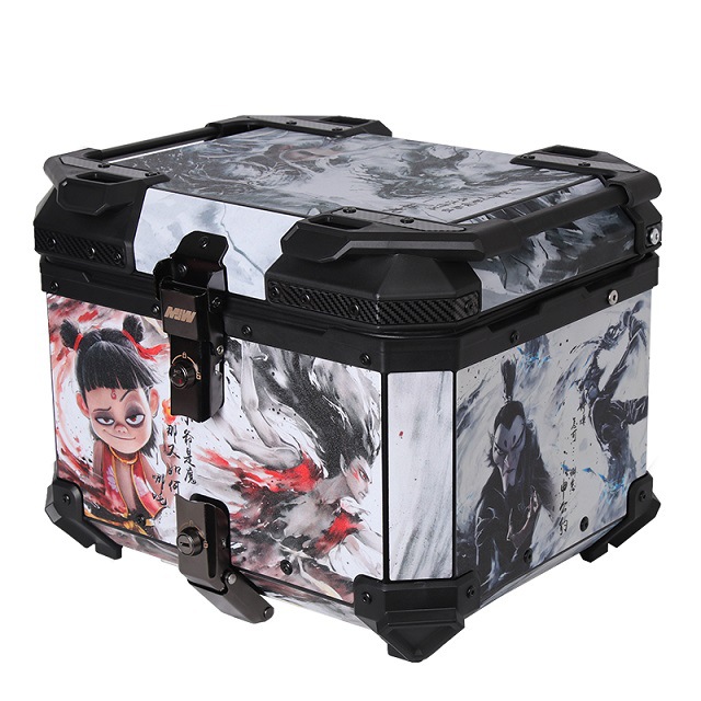 Nuevas calcomanías Nezha motocicleta impermeable maletero de aleación de aluminio coche eléctrico pedal ternero maletero