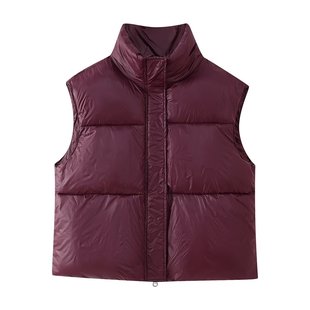European and American foreign trade wholesale 2024 autumn and winter new women's solid color sleeveless vest cotton-padded jacket vest women