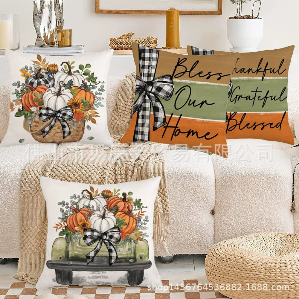 Популярный набор из 4 предметов для трансграничной электронной коммерции: льняные наволочки с принтом для дома, улицы и дома, без наполнителя.