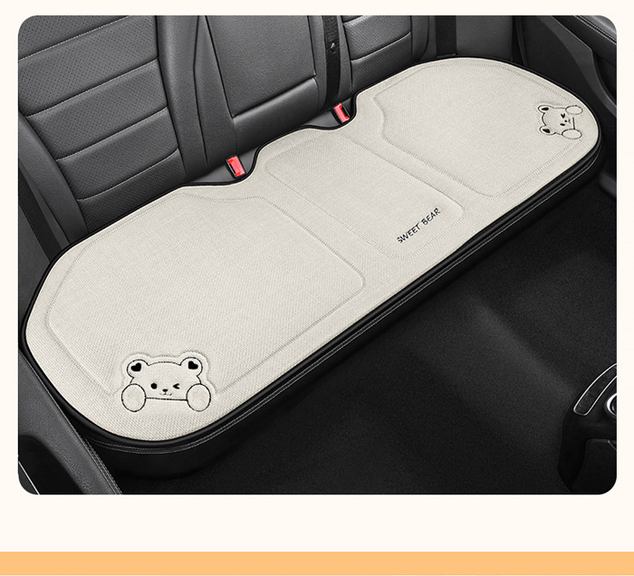 Car Seat Cushion for All Seasons, Linen Cartoon Rear Seat Cushion, Single-Piece Seat Cover for Women