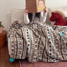 ins博主风保暖双面羊卷呢休闲毯可爱毛球沙发装饰毯子文艺风盖毯