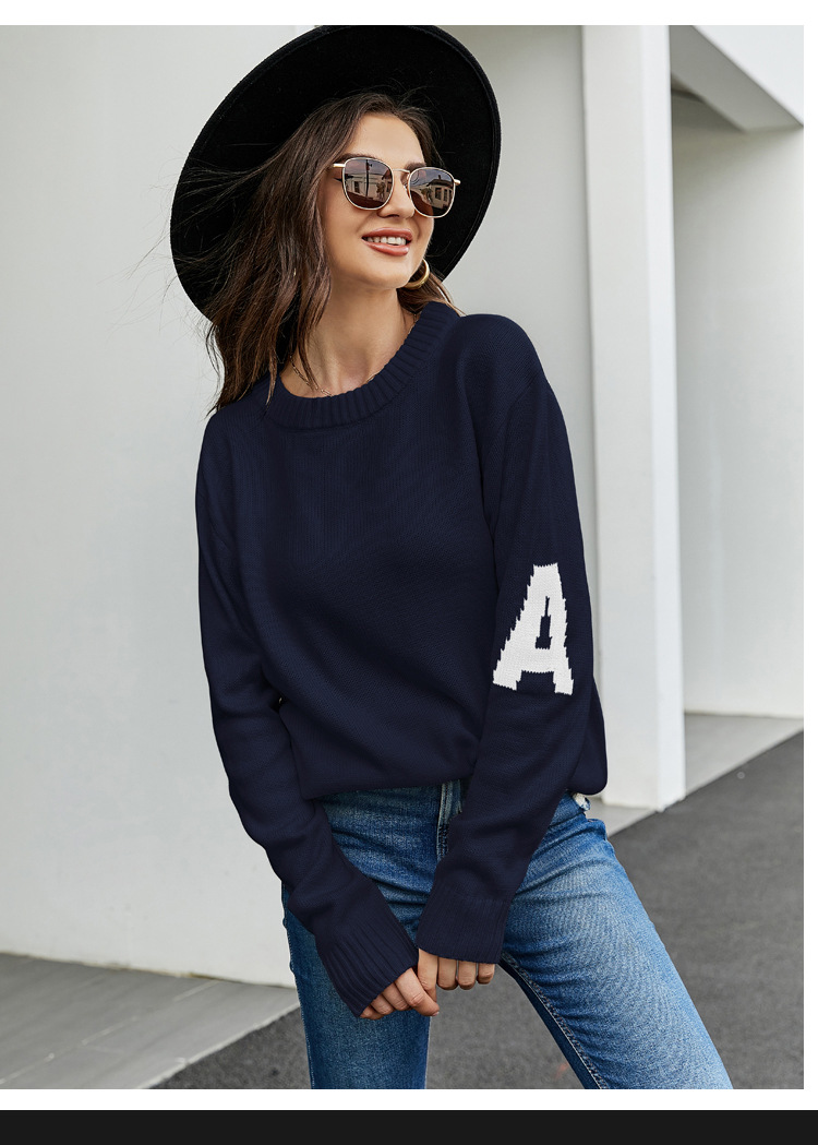 Women New Winter Loose Round Neck Long-Sleeved Letter Print Sweater