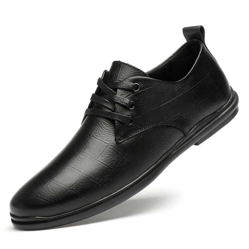 Lässige Herren-Lederschuhe mit geprägtem Karomuster, Gummisohle erster Schicht, professionelle Arbeitsschuhe aus reinem Leder_voghion.com