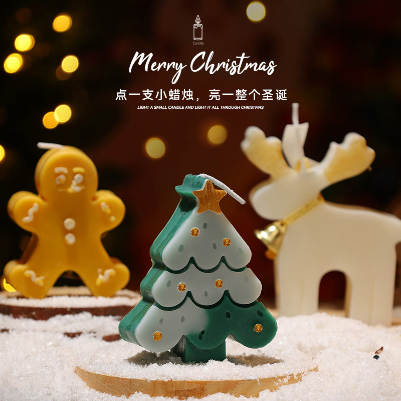 Navidad de dibujos animados árbol de Navidad fragrante pequeña vela atmósfera regalos adornos hechos a mano vela de Navidad