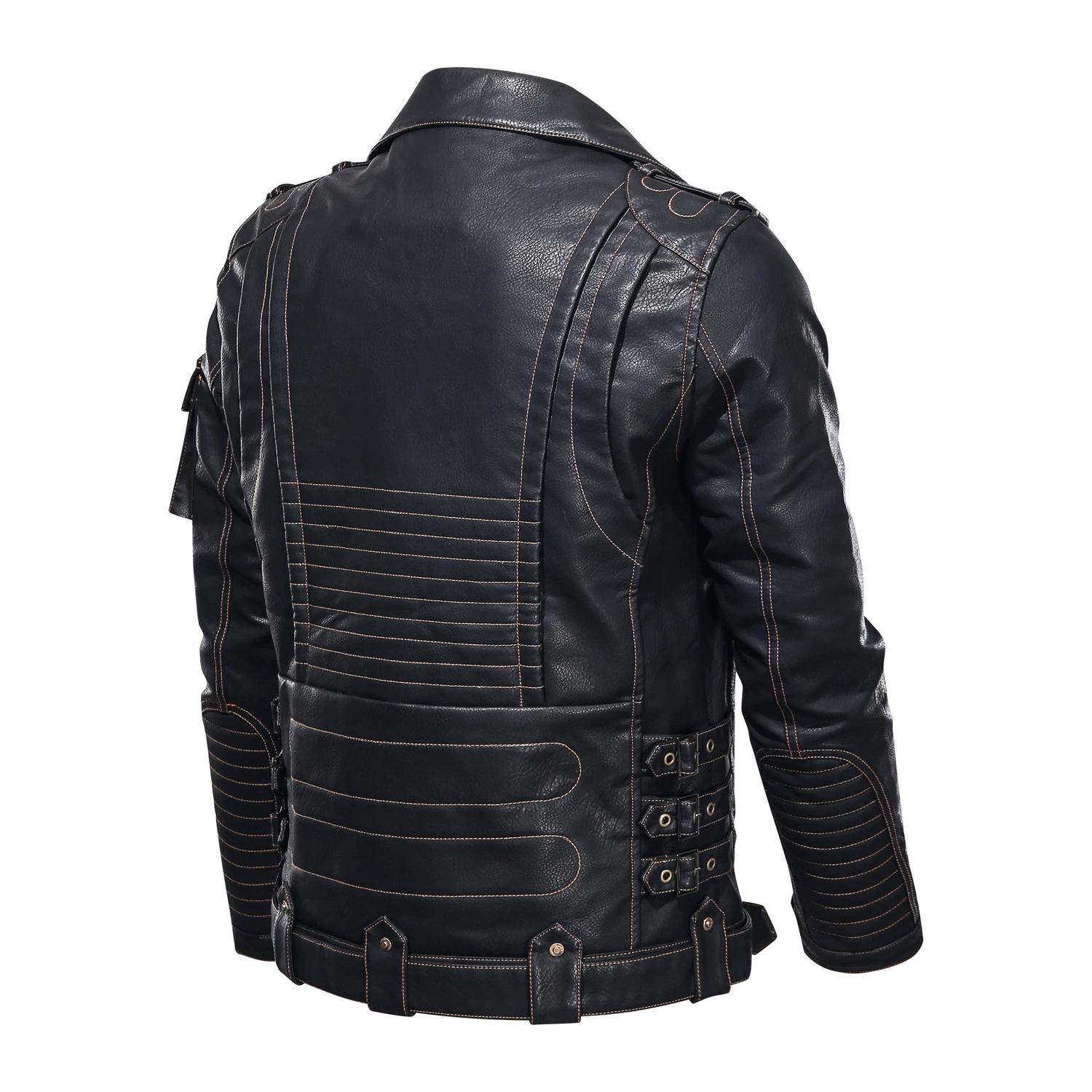 2025 new men's leather jacket European code motorcycle tough guy multi-pocket tough guy pu leather lapel leather spring and autumn clothes