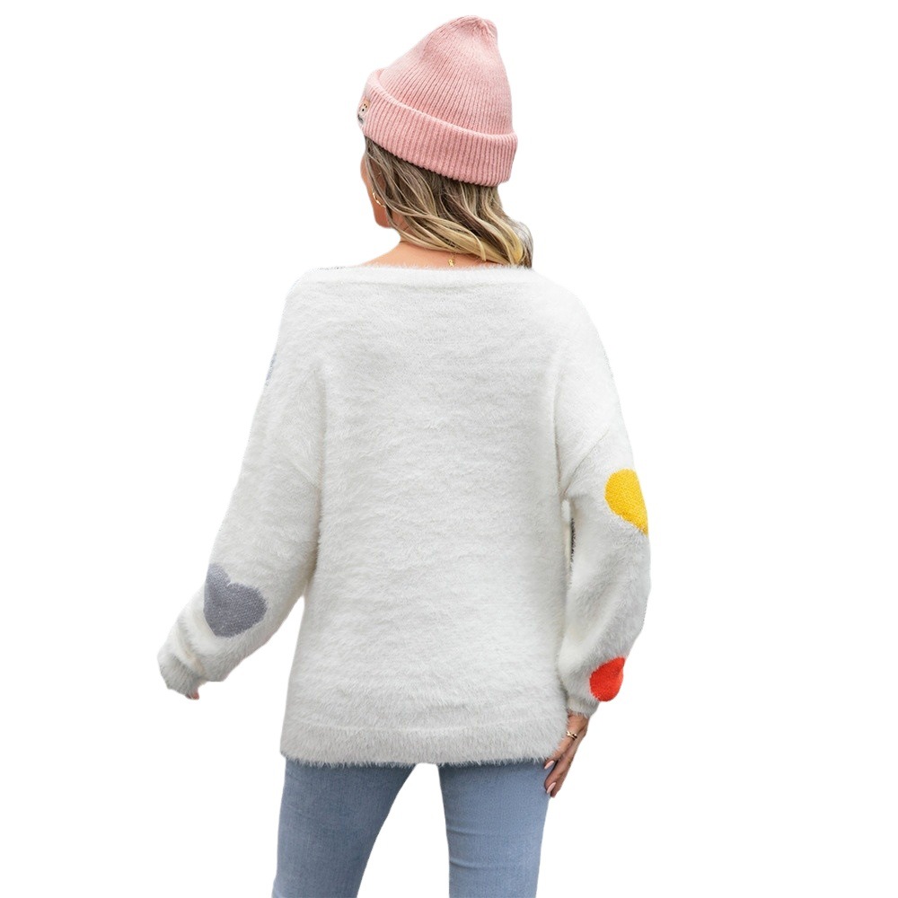 Suéter de punto con cuello redondo y corazón de piel de visón, estilo europeo y americano, novedad primavera 2026, para mujer, ideal para el Día de San Valentín.