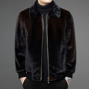 Gold mink velvet jacket men's fur coat winter dad business fashion lapel thick warm coat handsome