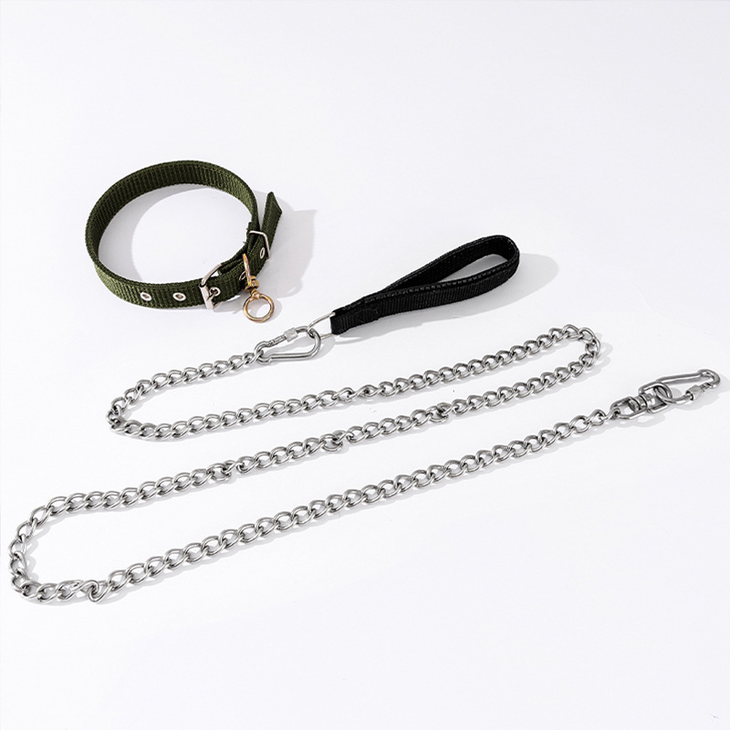 Cuerda de tracción de cadena de perro de acero inoxidable, collar, cadena de hierro, anti-mordedura, larga y antioxidante, cadena de perro, cuerda de tracción de salida de perro