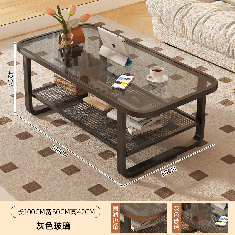Mesa de té sala de estar doméstica 2025 nuevo lujo ligero de alta sensación de mesa de casa pequeña mesa de vidrio templado crema mesa de té