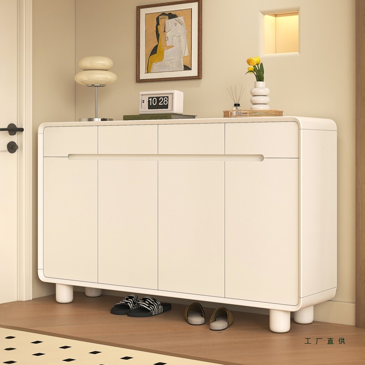 Entrance Shoe Cabinet, Home Door Storage Cabinet, Integrated Wall-Mounted 2025 New Style Outdoor Indoor Cream Style Solid Wood Shoe Cabinet