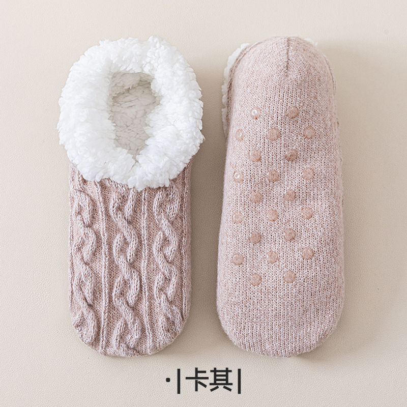 Calcetines de piso de invierno de coral super grueso no se cae el pelo de silicona antideslizante interior calcetines de luna silenciosa